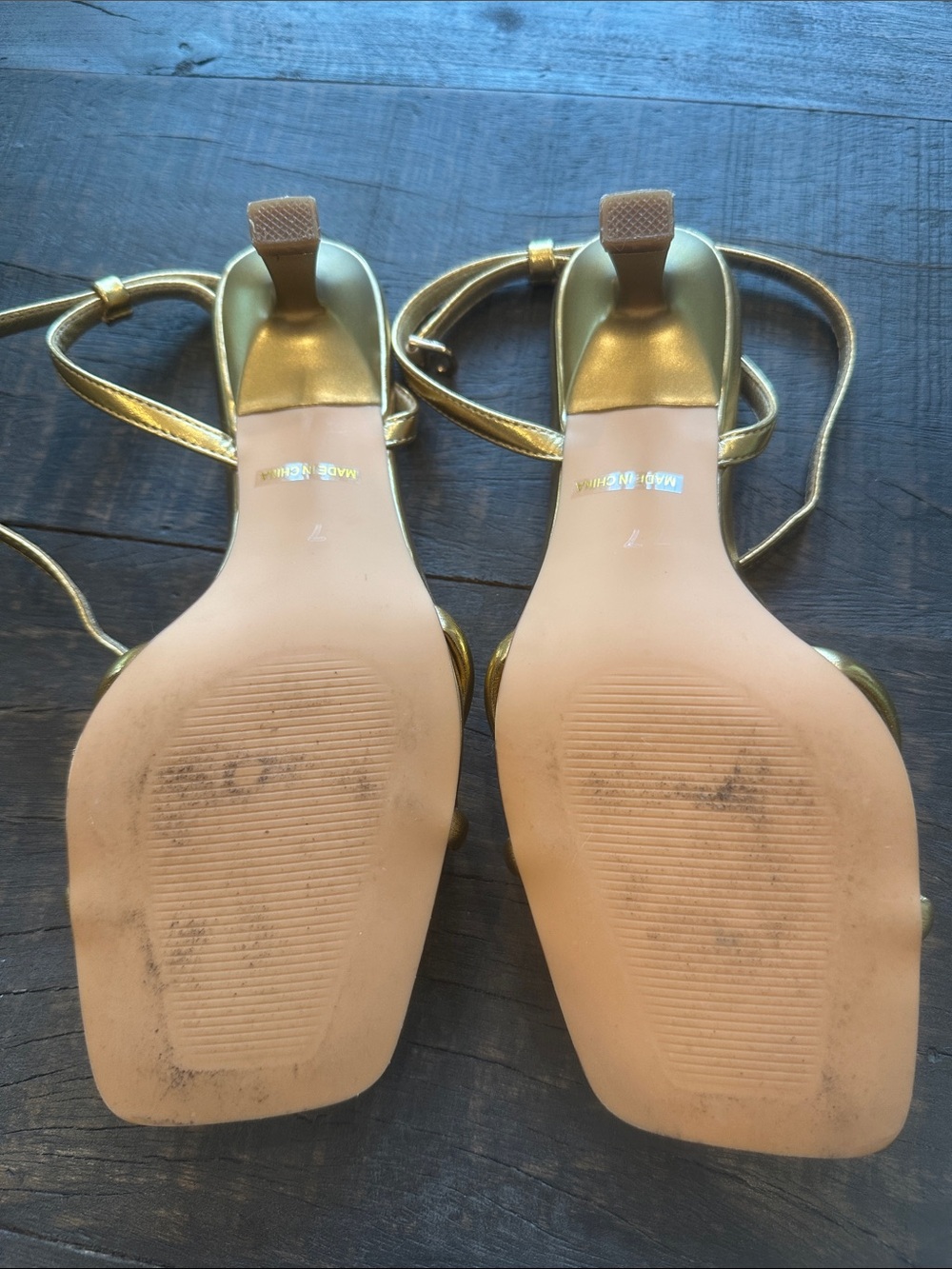 Gold Metallic Square-Toe Heeled Sandals - Picture 3 of 4